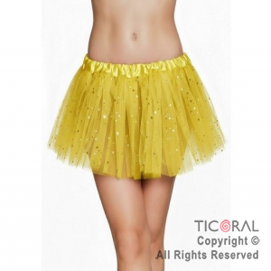 POLLERA TUTU INFANTIL CON BRILLOS AMARILLO DE 30 CM DE LARGO